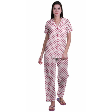 Moomaya Printed Cotton Shirt Pajamas Notch Collar Sleepwear WoMen s Pajama Set