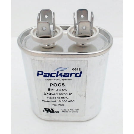 Packard Run Capacitor Oval 5 Mfd. 370 Volt POC5 5-370