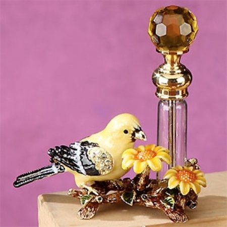 Decorative Perfume Bottle with Yellow Bird and Flower Display