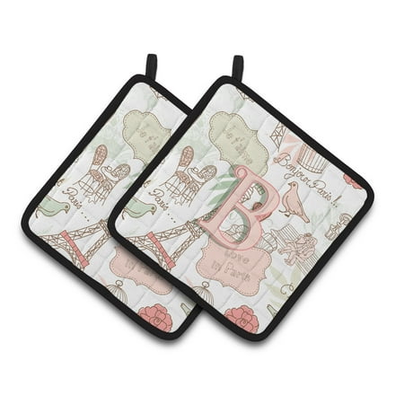 Letter B Love in Paris Pink Pair of Pot Holders