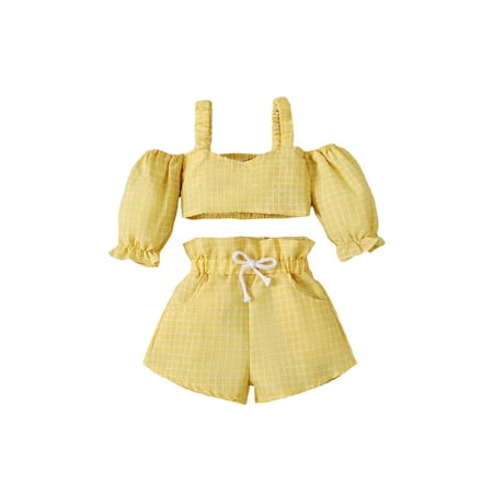 Canrulo 2pcs Infant Baby Girls Clothes Plaids Printed Puff Sleeve Off Shoulder T Shirts+Shorts Sets Yellow 3-4 Years
Canrulo 2pcs Infant Baby Girls Clothes Plaids Printed Puff Sleeve Off Shoulder T Shirts+Shorts Sets Yellow 3-4 Years