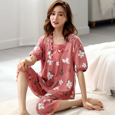 DanceeMangoo Women Sleepwear Suit Spring Summer Womens Full Cotton Short Sleeve Pajamas Set Loose Adult Mother Sleepwear Set Soft Home Wear
DanceeMangoo Women Sleepwear Suit Spring Summer Womens Full Cotton Short Sleeve Pajamas Set Loose Adult Mother Sleepwear Set Soft Home Wear