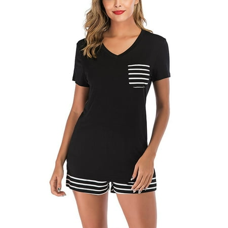 Summer Lingerie Sleepwear Women Casual Short Sleeve Nightgown two pieces Pajama Set Striped V-neck Nightwear Black XXL
Summer Lingerie Sleepwear Women Casual Short Sleeve Nightgown two pieces Pajama Set Striped V-neck Nightwear Black XXL