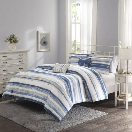 Better Homes and Gardens Blue Brushstroke Stripe 5-Piece Bedding Comforter Set