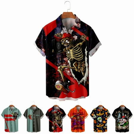 LANLIN Boys Hawaiian Shirt Cheap Crewneck Lapel Print Costume for Men Women