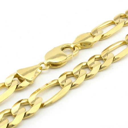 10k Yellow Gold Mens 10mm Solid Figaro Link Chain Pendant Necklace, 20"-30"