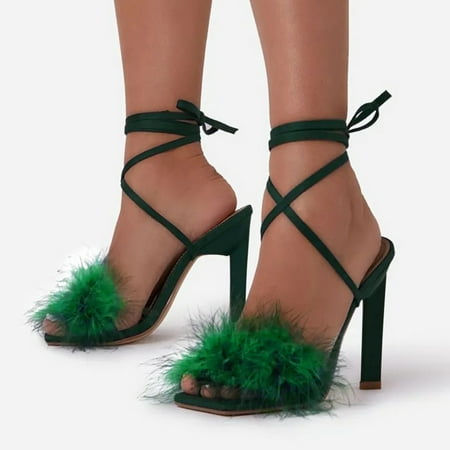 Alueeu ladies shoes casual Women Ladies High Heels Plush Lace Up Sandals Stilettos Sandals Green 37
Alueeu ladies shoes casual Women Ladies High Heels Plush Lace Up Sandals Stilettos Sandals Green 37