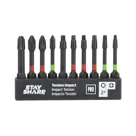 Stay Sharp 75330 2 in. Assorted Torsion Impact Bit Clip Square Recess Phillips Professional Screwdriver Bit - Recyclable - 10 Piece
Stay Sharp 75330 2 in. Assorted Torsion Impact Bit Clip Square Recess Phillips Professional Screwdriver Bit - Recyclable - 10 Piece