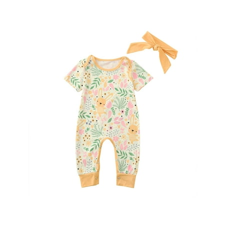 LisenraIn Easter Infant Baby Girl 2Pcs Outfits Set Short Sleeve Cartoon Rabbit Plant Print Jumpsuit with Headband
LisenraIn Easter Infant Baby Girl 2Pcs Outfits Set Short Sleeve Cartoon Rabbit Plant Print Jumpsuit with Headband