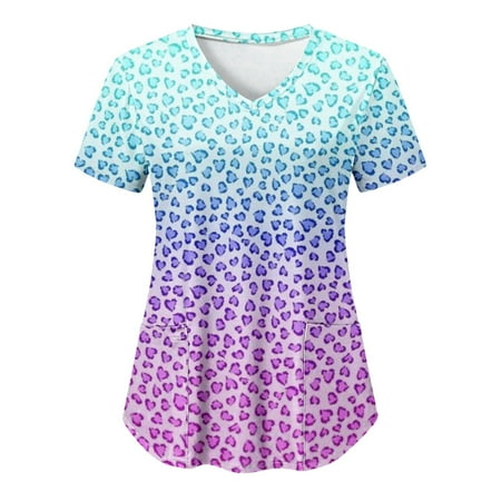 Women Scrubs Tops Fashion Casual V Neck Coloured Leopard Printed Short Sleeved Protective Clothing Comfortable Nursing Uniform
Women Scrubs Tops Fashion Casual V Neck Coloured Leopard Printed Short Sleeved Protective Clothing Comfortable Nursing Uniform