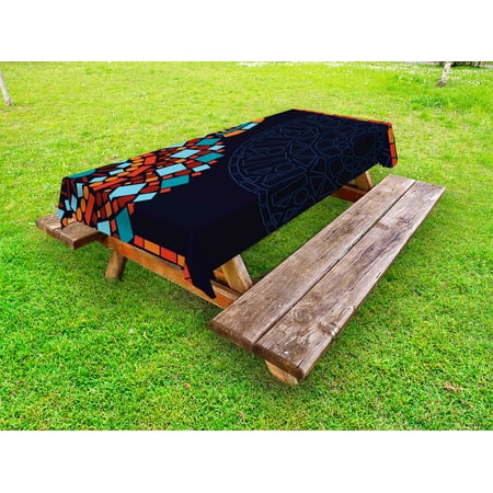 Dark Blue Outdoor Tablecloth Colorful Geometric Circular Mandala Motifs Framework Moroccan Mosaic Style Ethnic Decorative Washable Fabric Picnic Tablecloth 58 X 104 Inches Multicolor by Ambesonne
Dark Blue Outdoor Tablecloth Colorful Geometric Circular Mandala Motifs Framework Moroccan Mosaic Style Ethnic Decorative Washable Fabric Picnic Tablecloth 58 X 104 Inches Multicolor by Ambesonne