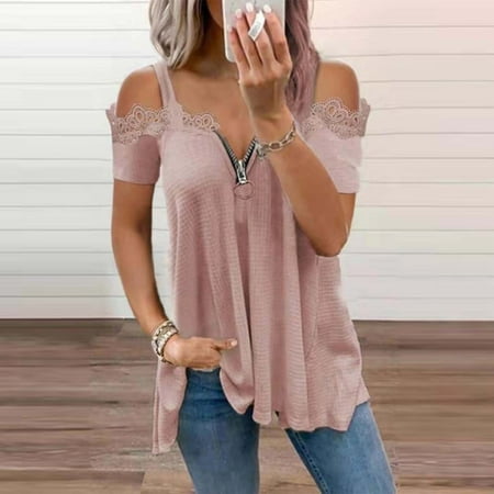 Fatuov Womens Tops Casual Summer Women Casual Lace Short SleeveV-Neck Zipper Hollow Out Blouse Corset Tops for Women Pink XL
Fatuov Womens Tops Casual Summer Women Casual Lace Short SleeveV-Neck Zipper Hollow Out Blouse Corset Tops for Women Pink XL