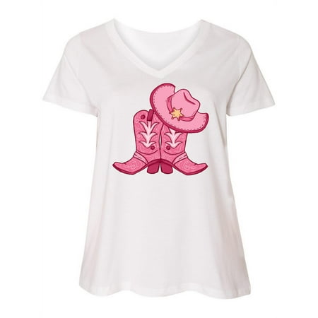 Inktastic Pink Sherrif Hat With Boots Women s Plus Size V-Neck
