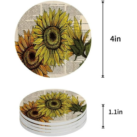 ZHANZZK Sunflowers on Old Newspaper Set of 6 Round Coaster for Drinks Absorbent Ceramic Stone Coasters Cup Mat with Cork Base for Home Kitchen Room Coffee Table Bar Decor
ZHANZZK Sunflowers on Old Newspaper Set of 6 Round Coaster for Drinks Absorbent Ceramic Stone Coasters Cup Mat with Cork Base for Home Kitchen Room Coffee Table Bar Decor