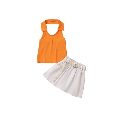Calsunbaby 2Pcs Kids Little Girls Casual Skirt Sets Sleeveless Ribbed Solid Color Lapel Halter Tops + Skirt with Belt Orange 5-6 Years
Calsunbaby 2Pcs Kids Little Girls Casual Skirt Sets Sleeveless Ribbed Solid Color Lapel Halter Tops + Skirt with Belt Orange 5-6 Years