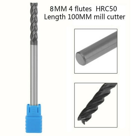Extra Long Shank 100mm Tungsten Carbide End Mill HRC50 8mm 4 Flutes CNC Cutter