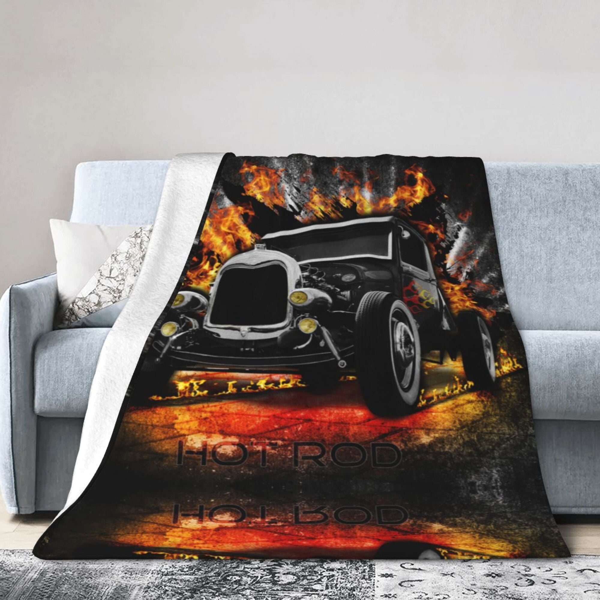 Anti Pilling Flannel Bed Throw Blankets Hot Rod Automobile Couch Ultra Soft Micro Fleece Sofa