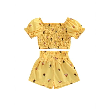 EYIIYE Baby Girl Summer 2PCS Set Puff Short Sleeve Heart/Sunflower Print Off Shoulder Crop Tops and Shorts 9 Months-4 Years
EYIIYE Baby Girl Summer 2PCS Set Puff Short Sleeve Heart/Sunflower Print Off Shoulder Crop Tops and Shorts 9 Months-4 Years