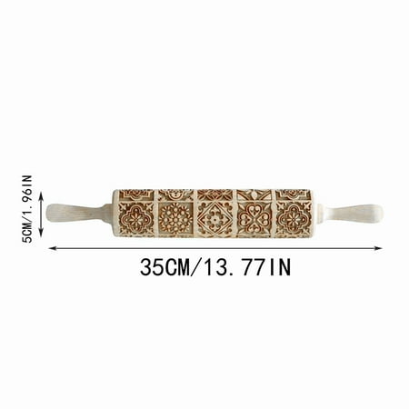 KEVCHE Christmas Rolling Pin Engraved Rolling Pin Embossed Rolling Pin Brown