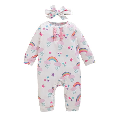OLLUISNEO Infant Baby Girls Romper Winter Romper Rainbow Printed Long Sleeve One-piece Jumpsuit With Headband 9-12 Months White
OLLUISNEO Infant Baby Girls Romper Winter Romper Rainbow Printed Long Sleeve One-piece Jumpsuit With Headband 9-12 Months White