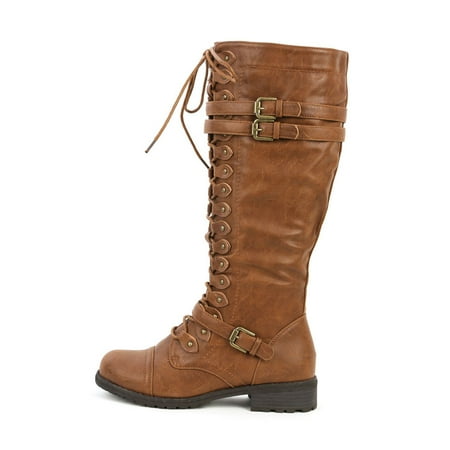 Wild Diva Timberly-65 Lace up Knee Boots Cognac 6.5