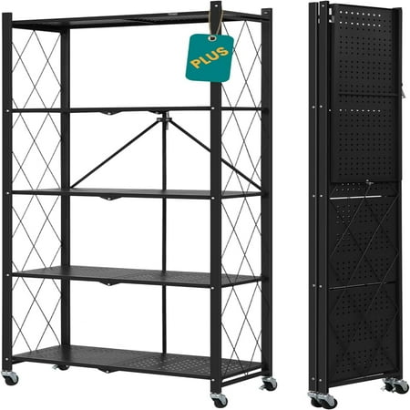 Folding Shelves with Wheels Bookshelf with Assembly Metal Rack for Kitchen Office Laundry Garage (5 Tier Black)
Folding Shelves with Wheels Bookshelf with Assembly Metal Rack for Kitchen Office Laundry Garage (5 Tier Black)