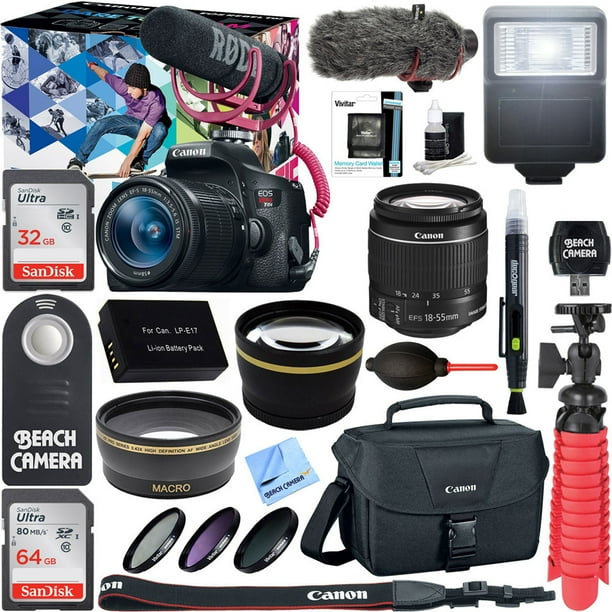 Canon EOS Rebel T6i Digital SLR Camera Video Creator Kit 18-55mm Zoom Lens, Rode Video Mic, 32GB + 32GB SDXC Memory Bundle + Pro Wide Angle Lens + 2x Telephoto Lens Converter +Extra Battery+DSLR Bag