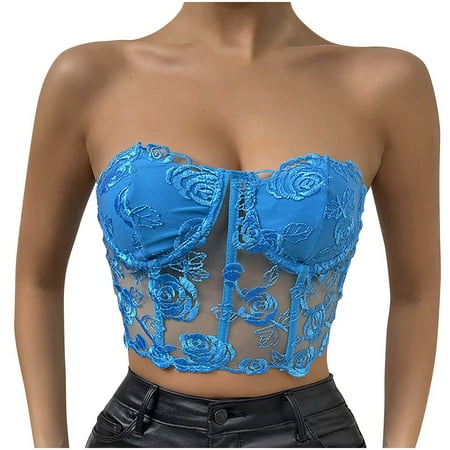 Corset Tops for Women Strapless Floral Lace Mesh Tube Tops Shirts Sexy Slim Cropped Bandeau Blouses Summer Clubwear 
Corset Tops for Women Strapless Floral Lace Mesh Tube Tops Shirts Sexy Slim Cropped Bandeau Blouses Summer Clubwear