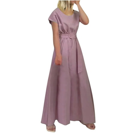 Mrat Sandals for Women Dressy Summer Short Sleeve Round-Neck Dress Ladies Summer Fashion Solid Color Swing Belt Dress Poster Girl Dress
Mrat Sandals for Women Dressy Summer Short Sleeve Round-Neck Dress Ladies Summer Fashion Solid Color Swing Belt Dress Poster Girl Dress
