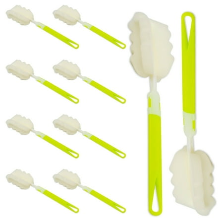 Bottle Sponge Brush with Long Handle - Soft for Cleaning Bottles Mugs Cups 10 inch (10 Pack)