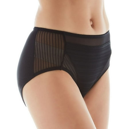 Women s Rhonda Shear 3903 Striped Mesh Detail Brief Panty (Black M)