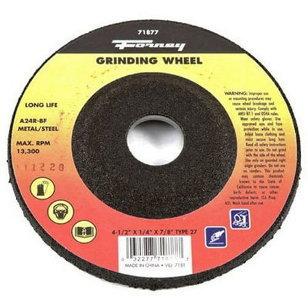 Forney 71877 Grinding Wheel with 7/8-Inch Arbor Metal Type 27 A24R-BF 4-1/2-Inch-by-1/4-Inch
Forney 71877 Grinding Wheel with 7/8-Inch Arbor Metal Type 27 A24R-BF 4-1/2-Inch-by-1/4-Inch