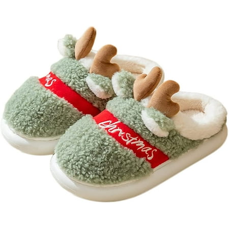 PIKADINGNIS Women Slippers Cute Christmas Deer Indoor Outdoor Slide Faux Fur Winter House Shoes