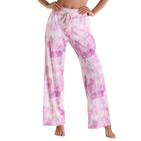 Women s Comfy Casual Pajama Pants Floral Print Drawstring Palazzo Lounge Pants Wide Leg Loose