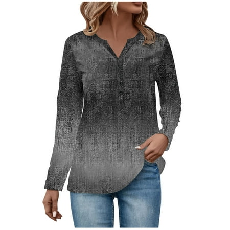 

RPVATI Womens Summer Tops Plus Size Button UP Tie-Dye Shirts Maternity Henley Fall Blouse Office Ladies Tunic Tops Casual V Neck Outfits Long Sleeve Clothing Gray 3XL