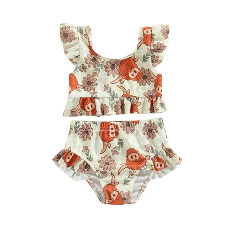 Western Toddler Baby Girl Bikini Set Flower Bull Head Print Fly Sleeve Vest Elastic Waist Briefs Bathing Swimsuit
Western Toddler Baby Girl Bikini Set Flower Bull Head Print Fly Sleeve Vest Elastic Waist Briefs Bathing Swimsuit