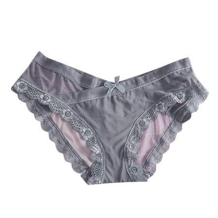 

BIZIZA Women Panty Seamless Underwear Lace Criss Cross Breathable Sexy Women s Briefs Gray XL