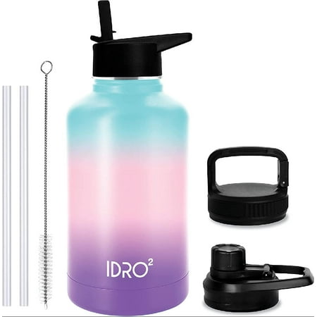 64 oz insulated water bottle with straw spout and wide mouth lids - Stainless steel. Double walled vacuum insulated half gallon water jug. Hydrangea
64 oz insulated water bottle with straw spout and wide mouth lids - Stainless steel. Double walled vacuum insulated half gallon water jug. Hydrangea