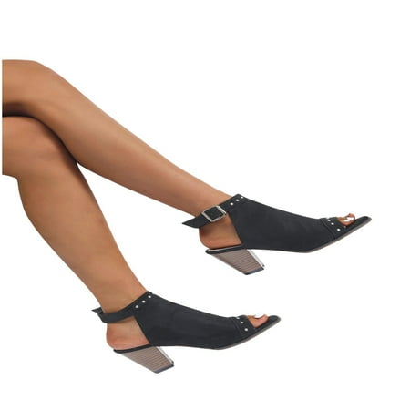 Summer Ladies Women Buckle Shoes Fish Mouth Casual Medium Heel Sandals