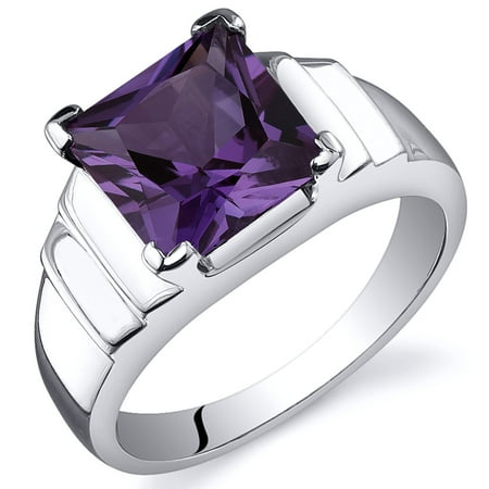 Peora 3.25 Ct Created Alexandrite Engagement Ring in Rhodium-Plated Sterling Silver