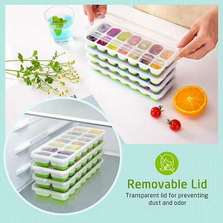 Ovzne Ice Trays 4Pack Easy-Release Silicone Flexible Spill-Resist Removable Lid