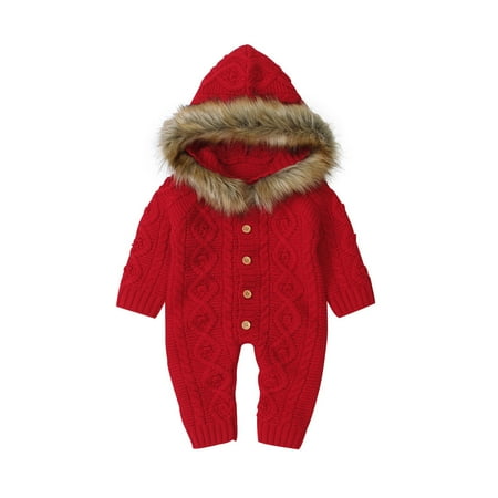 Little Boys Winter Jumpsuit Collar Knit Warm Clothes Sweater Hooded Coat&Jacket