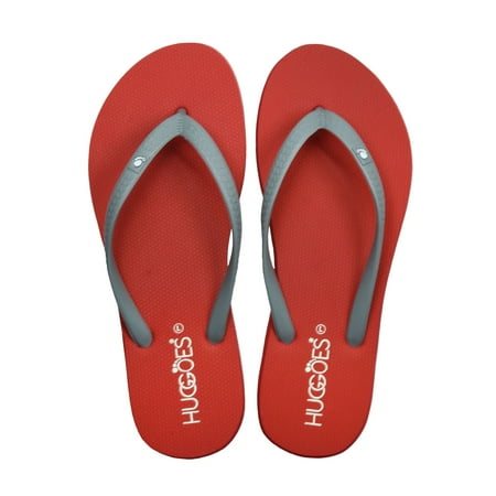 HUGGOES Crimson Natural Rubber Comfort Flip Flops for Women - Red/Grey