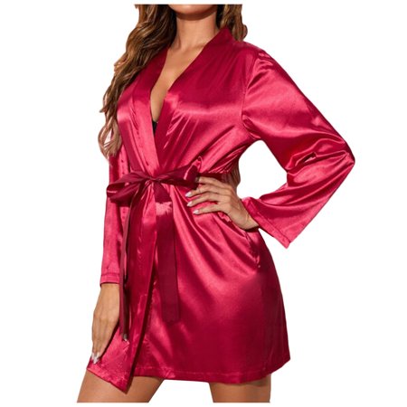 Intimates Women Sexy Satin Pajamas Long Sleeve Robe Bathrobe With Belt Lingerie Sleepwear Polyester Simple Long Sleeve Shirts for Women Wine
Intimates Women Sexy Satin Pajamas Long Sleeve Robe Bathrobe With Belt Lingerie Sleepwear Polyester Simple Long Sleeve Shirts for Women Wine