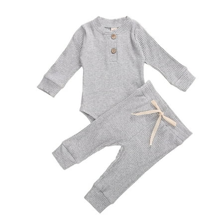 Canrulo Newborn Baby Boy Girl Clothes Solid Ribbed Long Sleeve Romper and Pants Knitted Outfits Set Gray 12-18 Months
Canrulo Newborn Baby Boy Girl Clothes Solid Ribbed Long Sleeve Romper and Pants Knitted Outfits Set Gray 12-18 Months