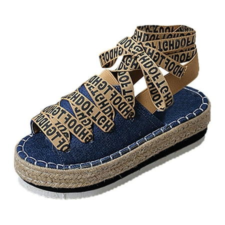 CLZOUD Wide Width Platform Sandals Blue Rope Straw Letters Foot Ring Strap Women Platform Flat Sandals Fashion and Casual Shoes 41
CLZOUD Wide Width Platform Sandals Blue Rope Straw Letters Foot Ring Strap Women Platform Flat Sandals Fashion and Casual Shoes 41