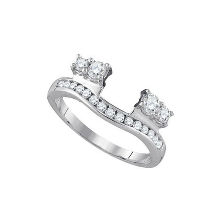 14kt White Gold Womens Round Diamond Ring Guard Wrap Solitaire Enhancer 1/2 Cttw