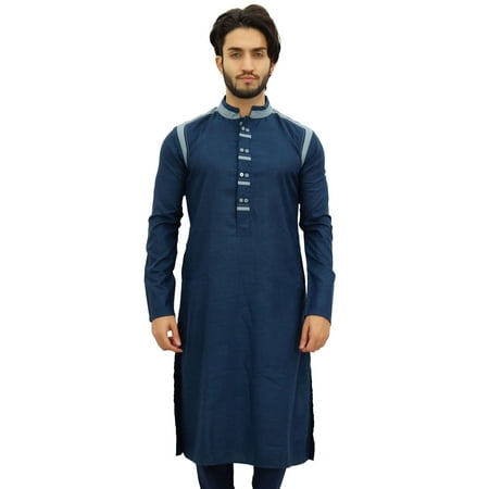 Atasi Men s Designer Ethnic Navy Blue Cotton Kurta Pyjama Set Long Shirt-Small