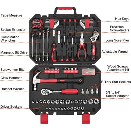 EXCITED WORK 128 Piece Tool Set-General Household Hand Tool Kit Auto Repair Tool Set with Plastic Toolbox Storage Case for Men and Women
EXCITED WORK 128 Piece Tool Set-General Household Hand Tool Kit Auto Repair Tool Set with Plastic Toolbox Storage Case for Men and Women