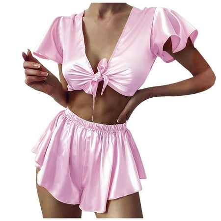 BELLZELY Womens Pajamas Plus Size Clearance Women Cute-Lingerie Sleepwear Satin Silk Babydoll Lace Up Nightwear Pajamas Set
BELLZELY Womens Pajamas Plus Size Clearance Women Cute-Lingerie Sleepwear Satin Silk Babydoll Lace Up Nightwear Pajamas Set
